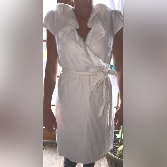Calypso St Barth for Target White Linen Wrap Dress Ruffle Resort M - Picture 2 of 11